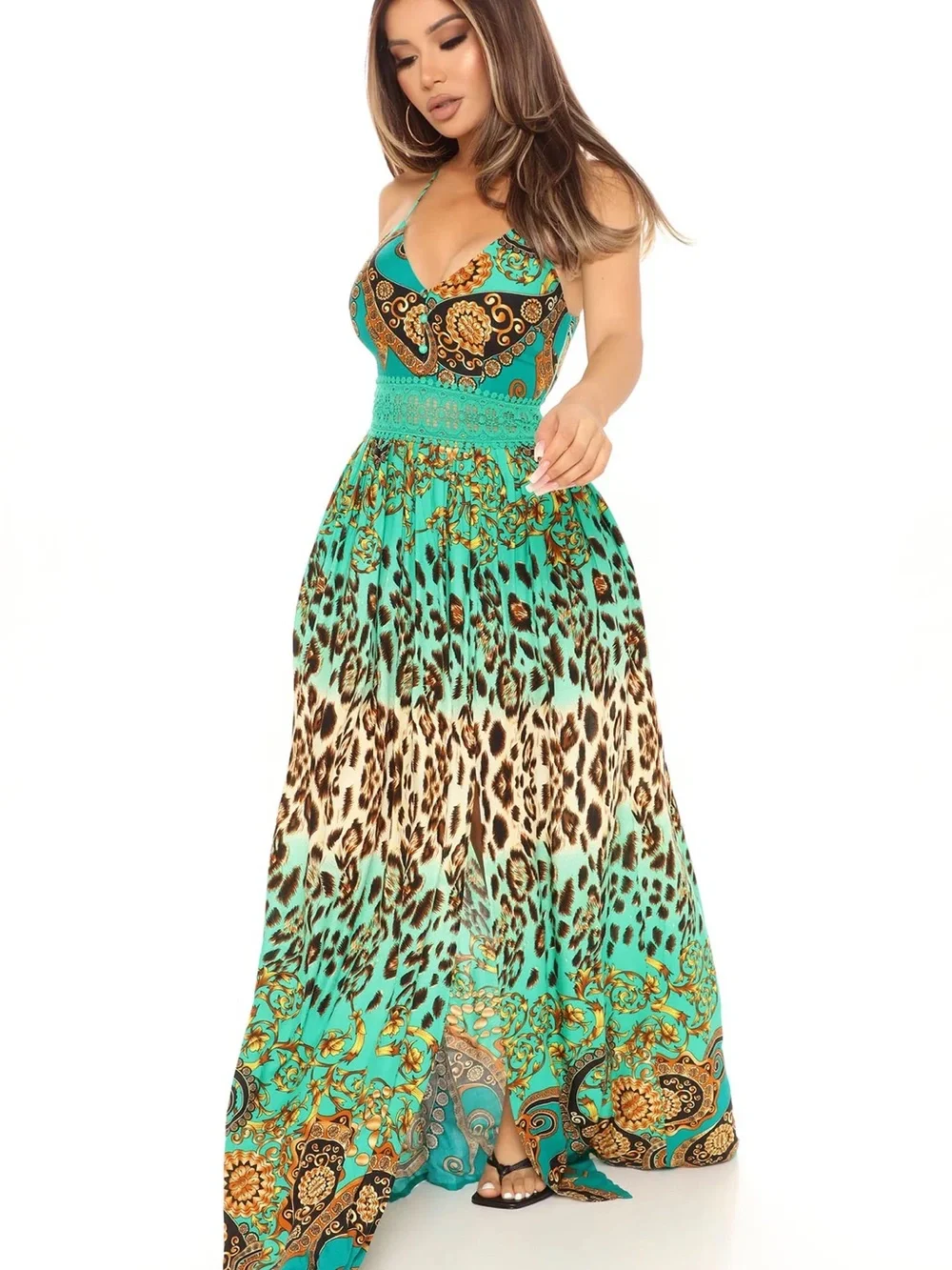 Teal & Leopard Print Maxi Dress - Picture 6 of 7